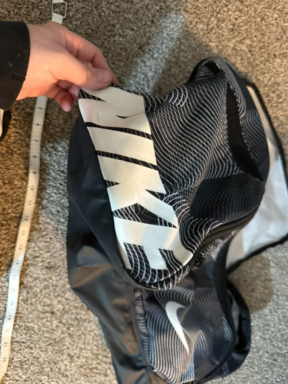 Nike Black White Graphic Print Gym Duffle Bag Sports Travel Overnight